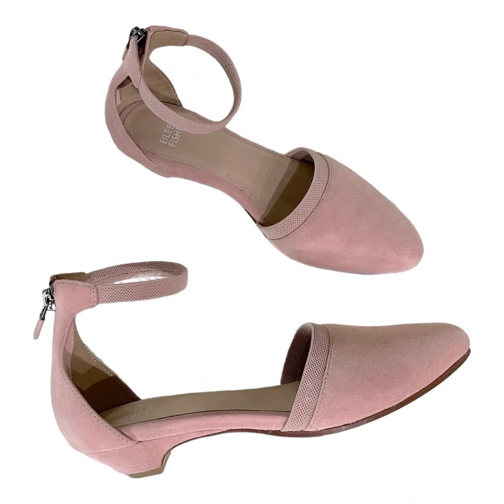 Eileen Fisher Suede Ankle Strap Pumps | Blush Pink Block Heel | Size 5.5